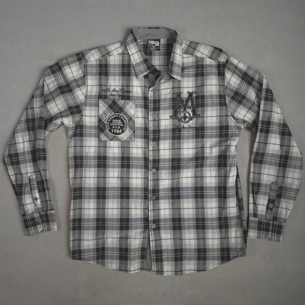 Mecca USA Plaid Shirt Button Up‎ Long Sleeve Patches Casual XL